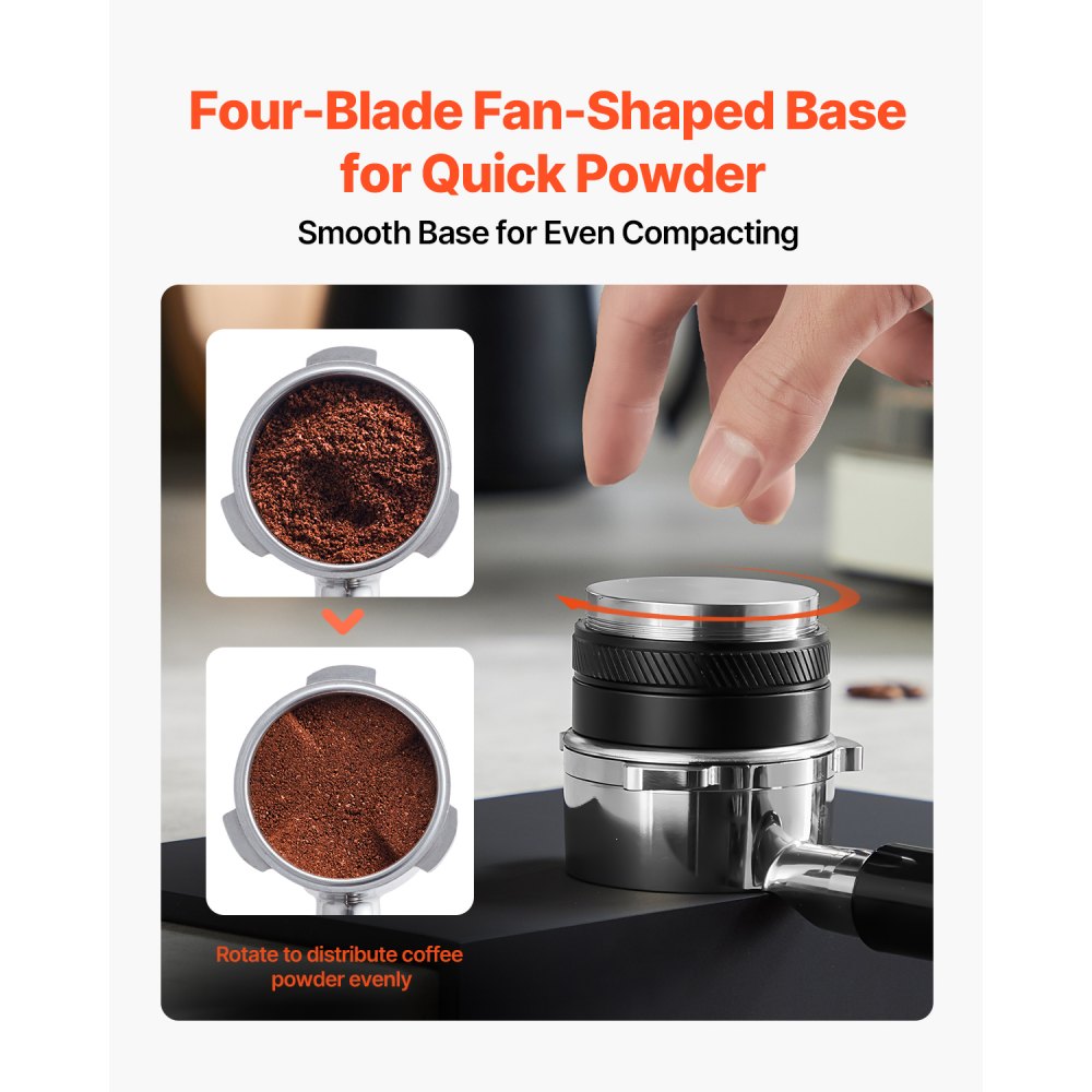 VEVOR Kaffeeverteiler 2 in 1 verstellbarer Espressoverteiler (53 mm) mit fächerförmiger Basis, Kaffeeverteiler Kaffee Distributor 304 Edelstahl mit leicht zu zerlegendem Design