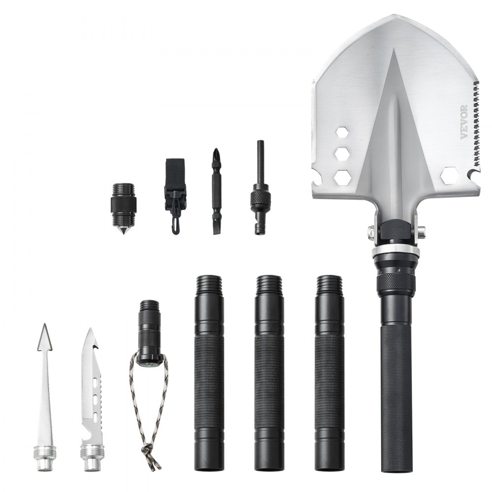 VEVOR Survival-Schaufel 13 in 1 Schaufel, faltbares Multitool 98 cm lange, kompakte Schaufel für Geländefahrten Camping Wandern Outdoor Survivalisten Notfälle