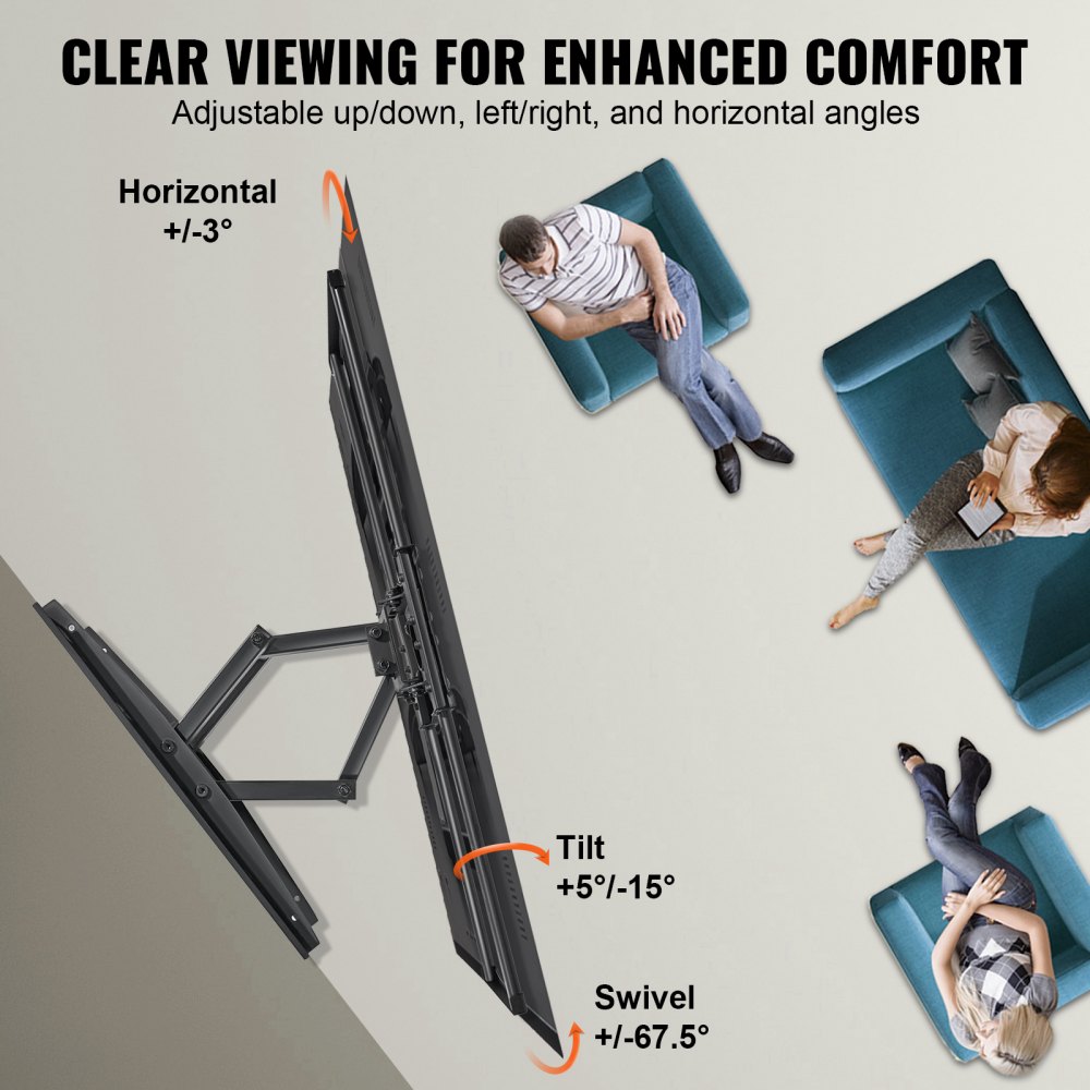 VEVOR TV Wall Mount, Compatible TV Size 940-1905 mm, Universal LCD/LED TV Bracket, 59.84 kg Load Capacity, 430 x 240 x 80 mm