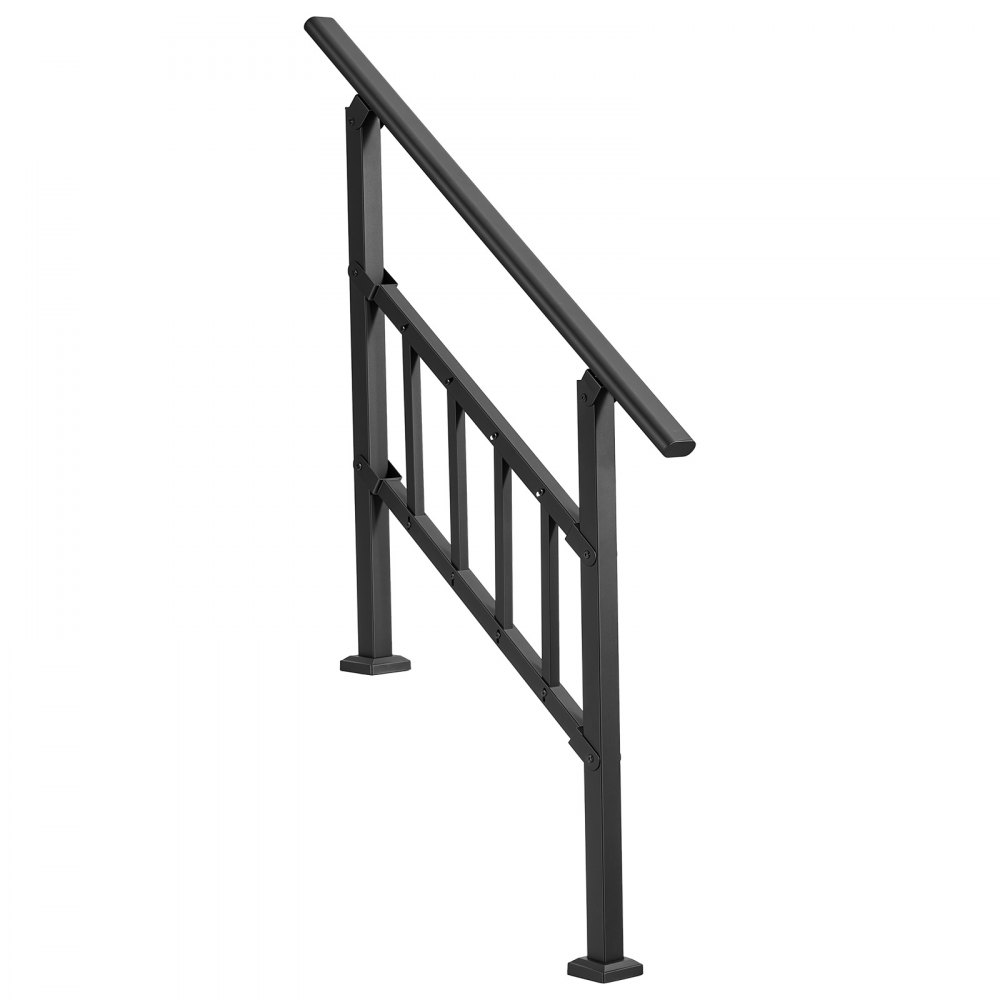 VEVOR Handläufe für Außentreppen Treppengeländer für 2-3 Stufen Schwarz, Treppenhandlauf für Veranda & Terrasse, Kohlenstoffstahl, 0–45° Winkel Einstellbar, Bodenmontage, Flachrohr, mit Querstreben
