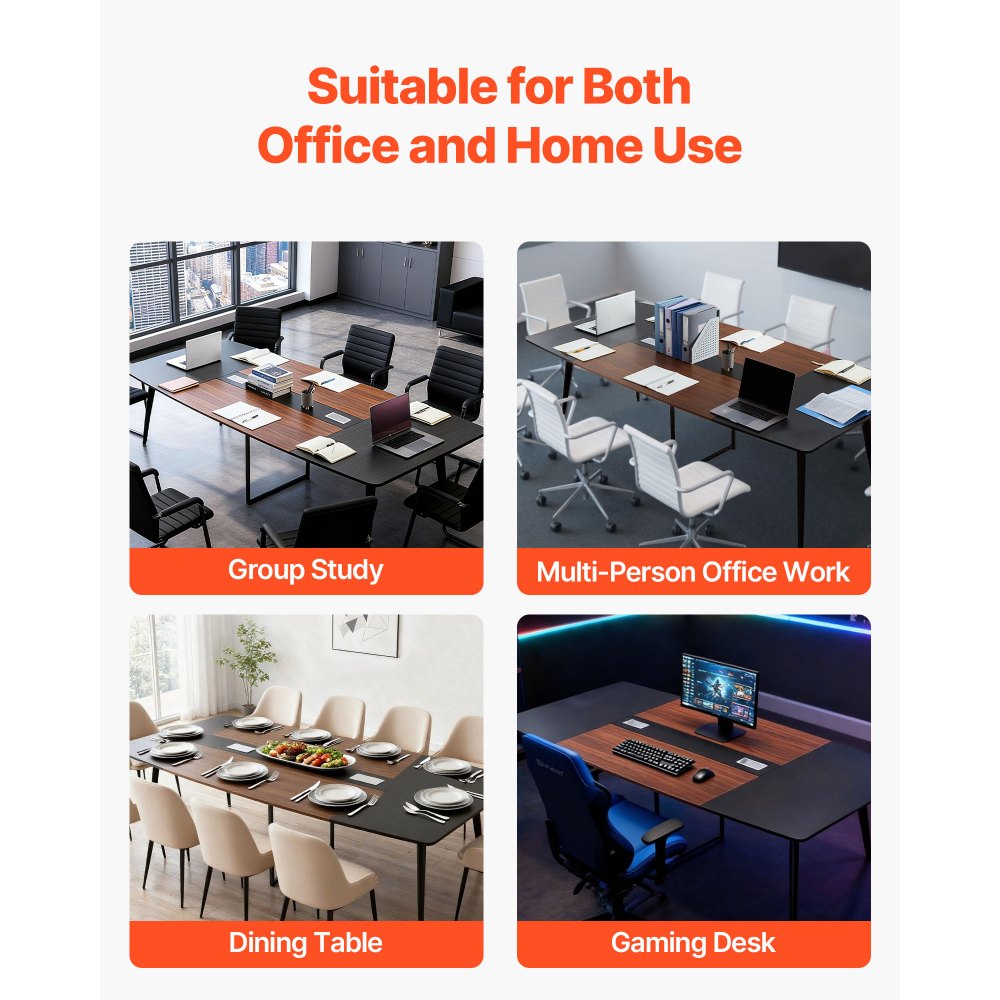 VEVOR Konferenztisch Besprechungstisch für 10 Personen 6-tlg. 240 x 120 cm bootförmiger Schreibtisch Seminartisch Meetingtisch Mehrzwecktisch Pausentisch mit Metallbeinen für Büro Konferenzraum