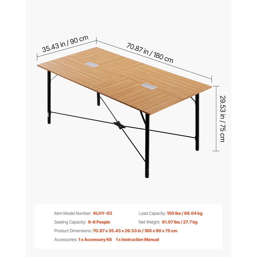 VEVOR Konferenztisch Besprechungstisch für 6-8 Personen 180 x 90 cm (L x B) rechteckiger Kombinationsschreibtisch Meetingtisch Mehrzwecktisch Pausentisch mit Metallbeinen für Büro Konferenzraum
