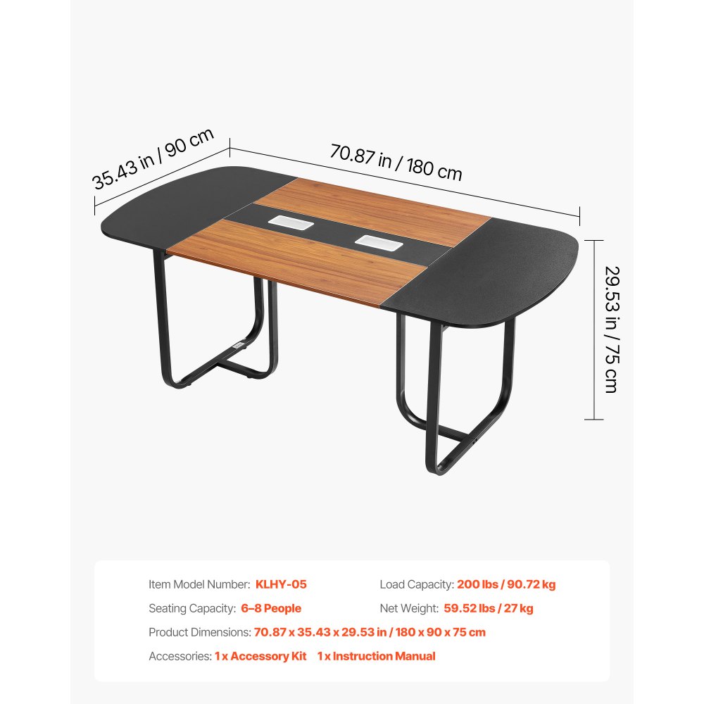 VEVOR Konferenztisch Besprechungstisch für 6-8 Personen 180 x 90 cm ovaler Schreibtisch Seminartisch Meetingtisch Mehrzwecktisch Pausentisch mit Metallbeinen für Büro Konferenzraum Schwarz & Braun