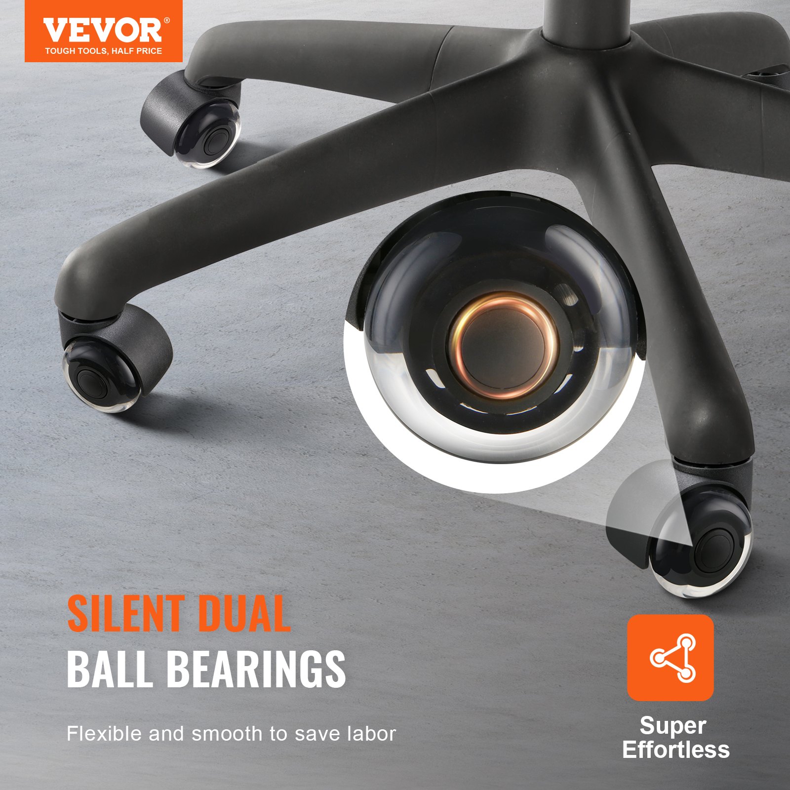 VEVOR Bürostuhl Rollen(5er Set) φ50,8MM Ersatz-Hartbodenrollen aus Polyurethan Schreibtischstuhl Rollen 200kg Tragfähigkeit Drehstuhlrollen Ideal für Bürostühle Gaming-Stühle Drehstühle