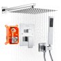 VEVOR Duscharmatur Regenduschsystem fürs Badezimmer Duschsystem mit 305 mm quadratischen Regenduschkopf & Handbrause, wandmontierte Badezimmerarmaturen mit Messingventil & Zierset, Silberchrom