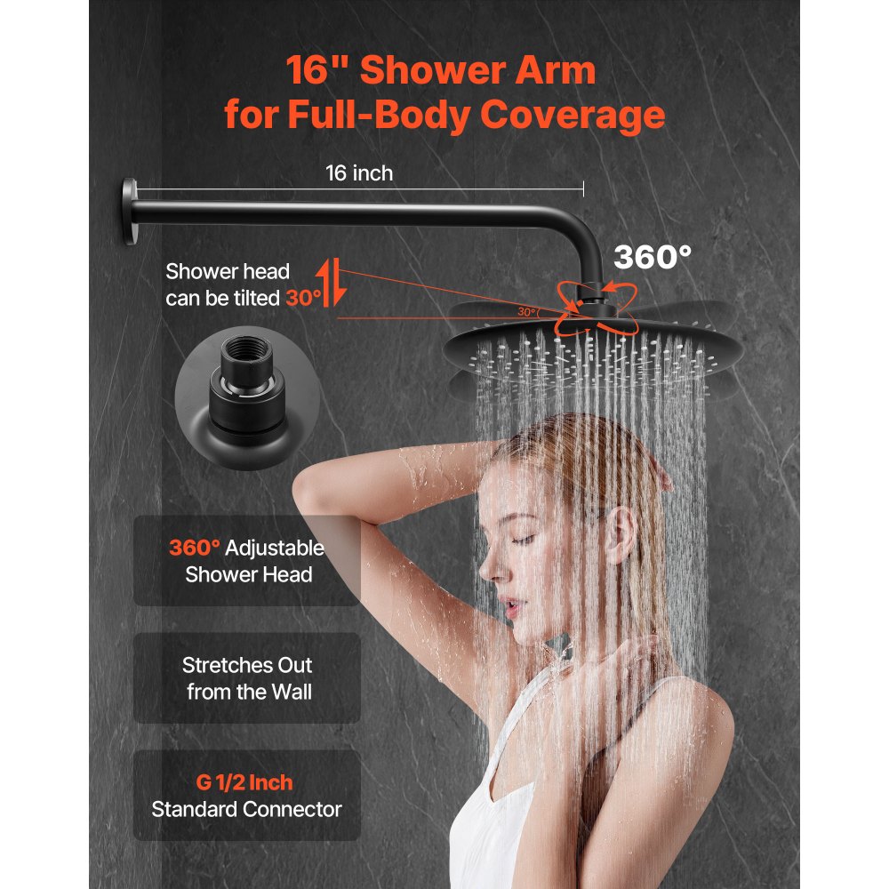VEVOR Shower Faucet Set, Rainfall Bathroom Shower System with 9-Inch (23cm) Round Rain Shower Head and Handheld Spray, Wall Mounted Bath Fixtures with Brass Valve and Trim Kit, Matte Black