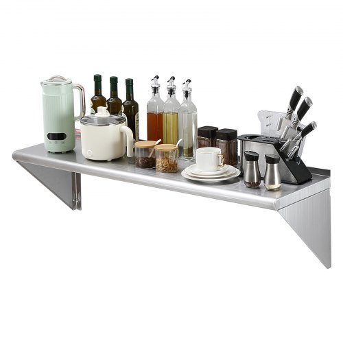 VEVOR Gewürzregal Wandregal 1219 x 356 x 63 mm, Hängendes Küchenregal mit Stützrahmen, Schweberegal Edelstahl 158 kg Belastbar, Regalbrett Wandboard Gewürzregal für Küchen, Restaurants, Hotels usw.