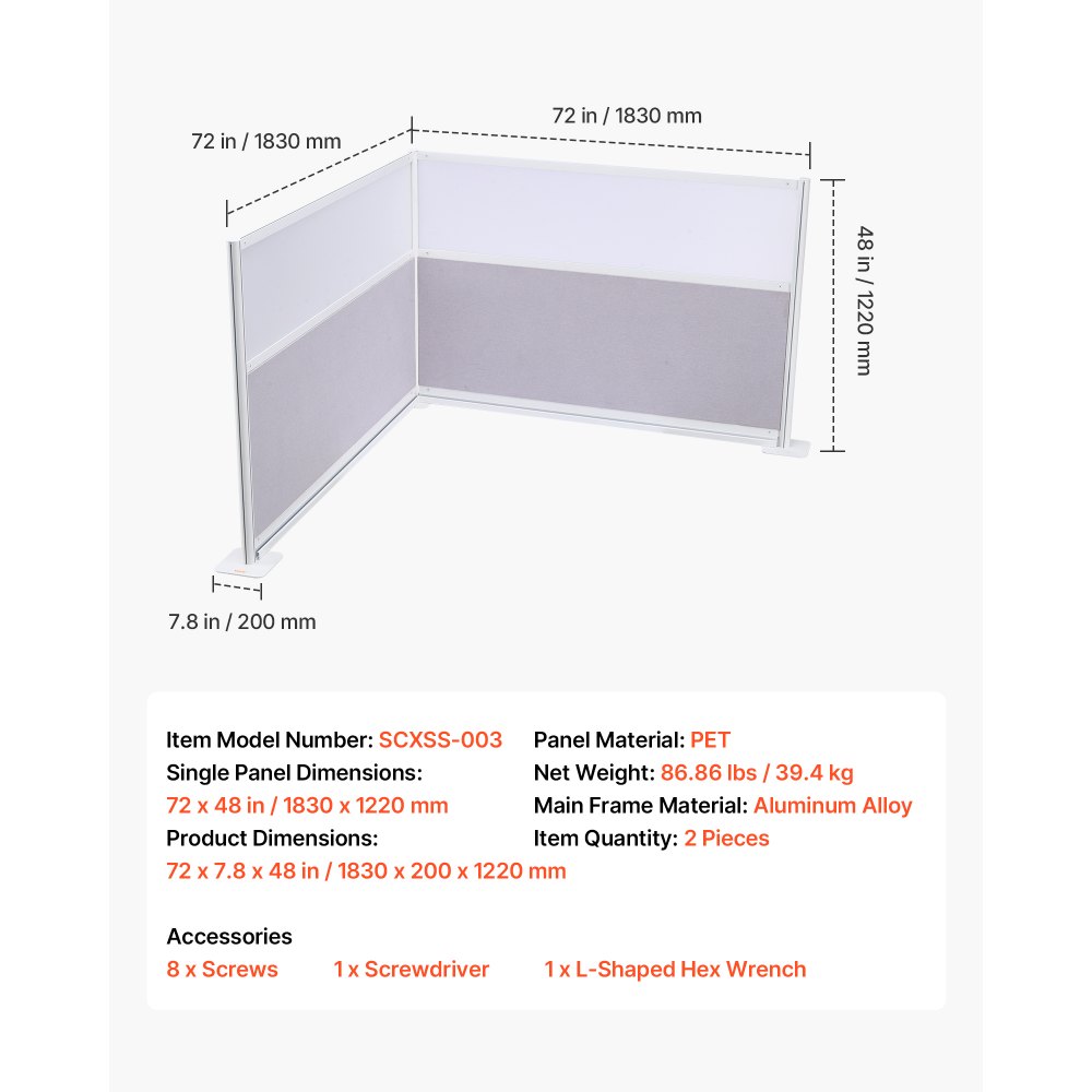 VEVOR Trennwände, Sichtschutzwände, 2er-Pack, 183 x 122 cm, Raumteilerwände, PET-Arbeitsplatz-Wandschirm mit Acrylfenstern, freistehende Paravents, Ideal für Büro, Bibliothek, Schule