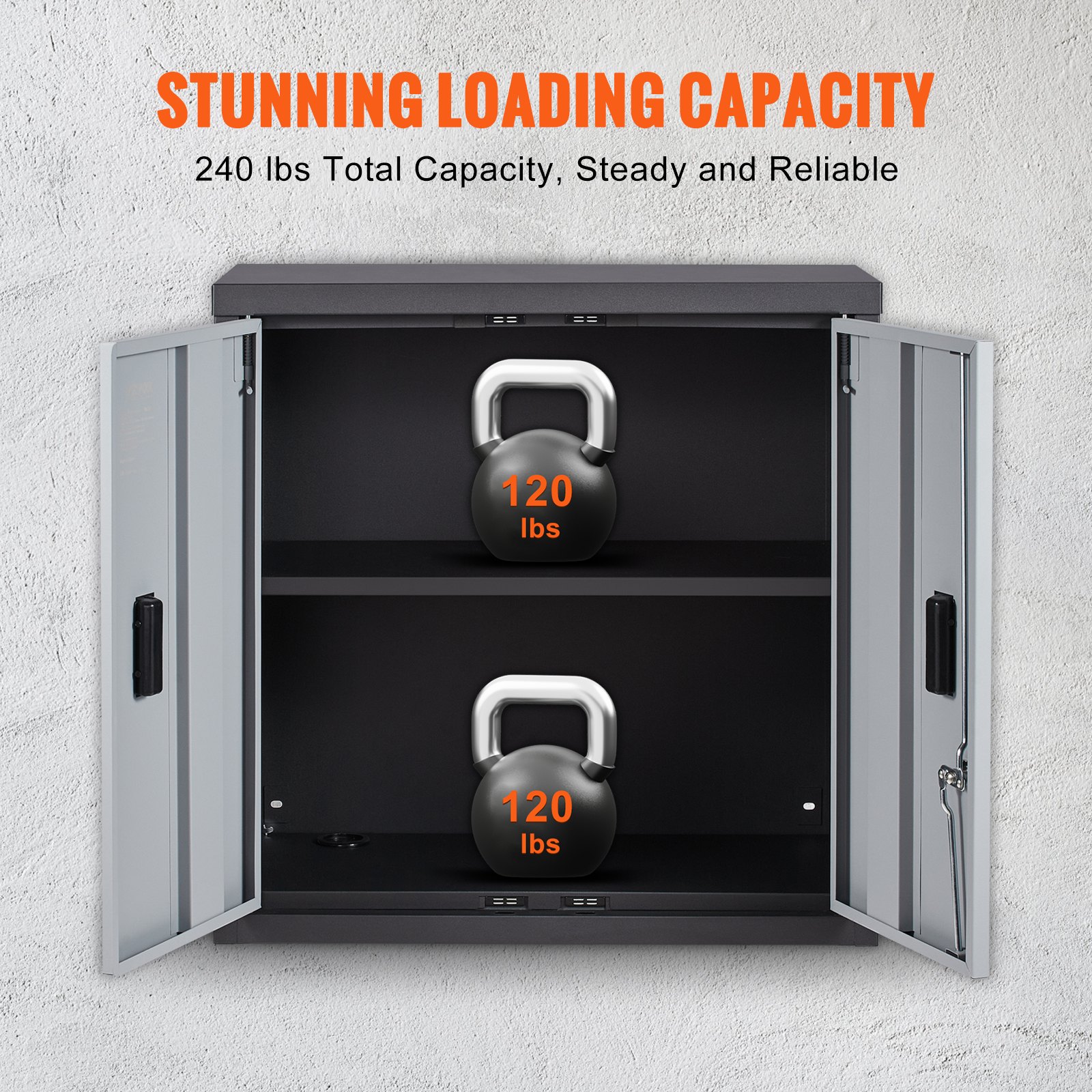 VEVOR Workshop Cabinet 660 x 305 x 660 mm Wall-Mounted Cabinet 108.8 kg Total Load Capacity Tool Cabinet Cold-Rolled SPCC Steel Construction Metal Cabinet Wall Mounting incl. 4 Magnetic Suction Doors