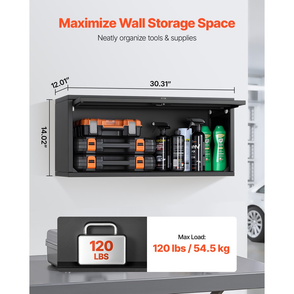 VEVOR Hängeschrank Werkstatt, 770x305x356 mm, Werkzeugschrank mit hochklappbarer Tür, 54 kg Tragkraft pro Regal, Wandhängeschrank, geeignet für Garage, Keller, Küche, Lager, Montage erforderlich