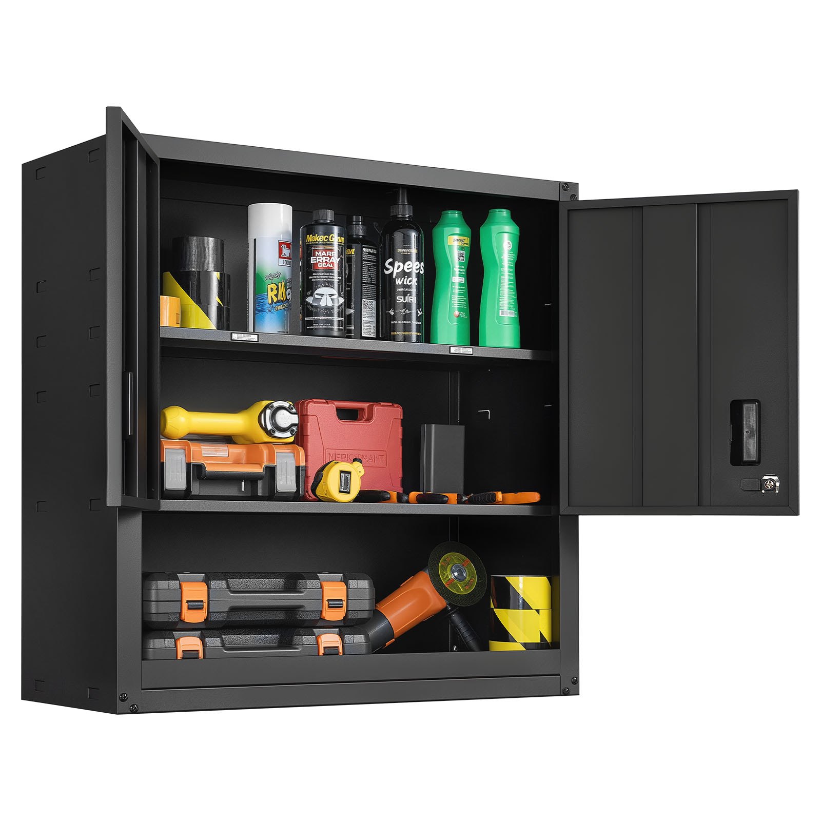 VEVOR Hängeschrank Werkstatt, 762 x 305 x 762 mm, Werkzeugschrank aus Stahl mit abschließbaren Türen & verstellbarem Regal, Wandhängeschrank für Garage, Keller, Küche, Lager, schwarz