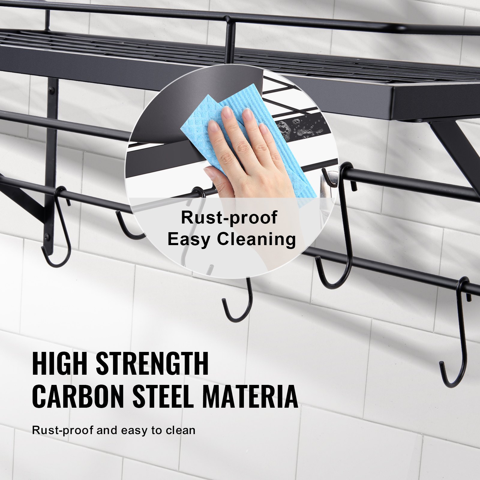 VEVOR Hängend Topf-Rack 61 cm Topf- und Pfannen-Hängeregal, Topf- und Pfannenaufhänger mit 12 S-Haken, 24,94 kg Ladegewicht, Topfhalter Wand ideal für Pfannen, Utensilien, Kochgeschirr in der Küche