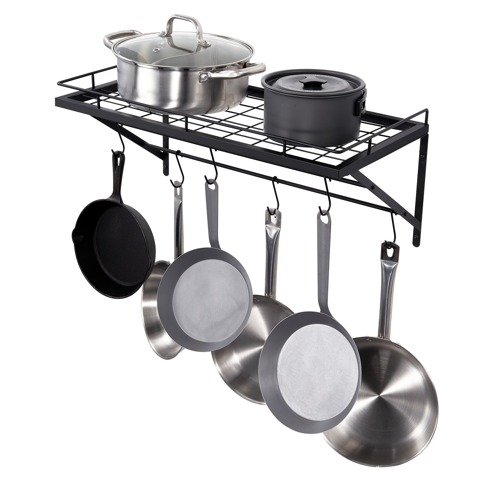 VEVOR Hängend Topf-Rack 61 cm Topf- und Pfannen-Hängeregal, Topf- und Pfannenaufhänger mit 12 S-Haken, 24,94 kg Ladegewicht, Topfhalter Wand ideal für Pfannen, Utensilien, Kochgeschirr in der Küche