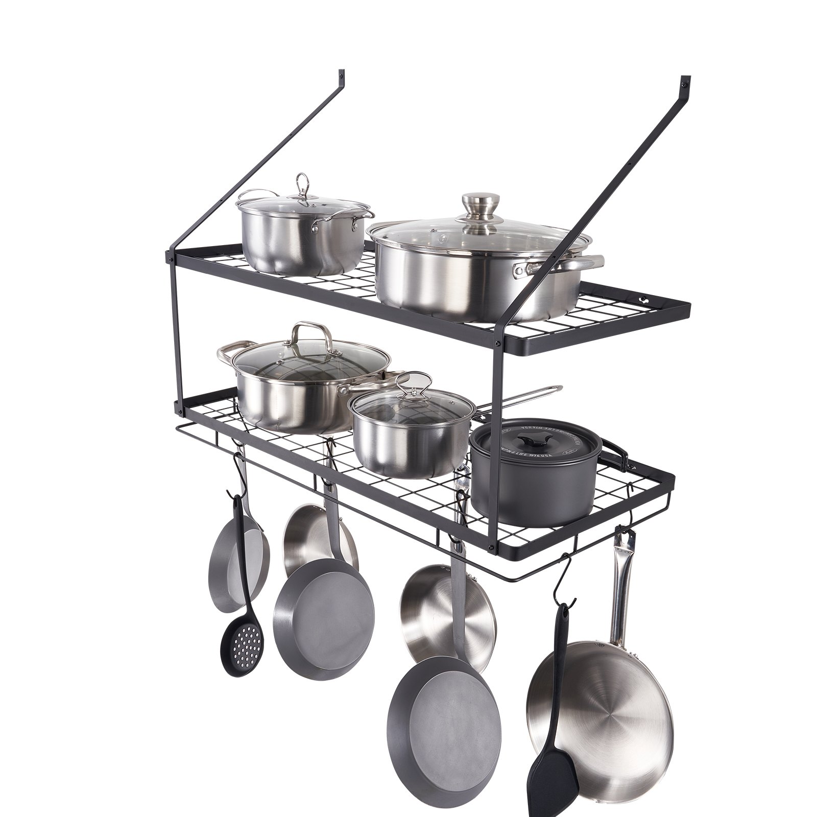 VEVOR Hängend Topf-Rack 76,2 cm Topf- und Pfannen-Hängeregal, Topf- und Pfannenaufhänger mit 12 S-Haken, 24,94 kg Ladegewicht, Topfhalter Wand ideal für Pfannen, Utensilien, Kochgeschirr in der Küche