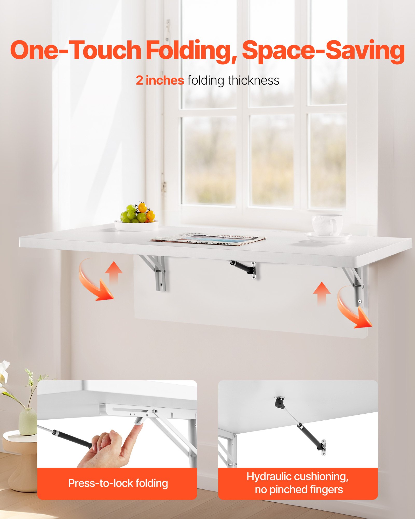 VEVOR Wandklapptisch, 100 x 50 cm, Klapptisch, schwebender Schreibtisch mit Eisenhalterung, zusammenklappbarer Schreibtisch für kleine Räume, Heimbüro, Esszimmer, Waschküche, Küche, Bar, weiß