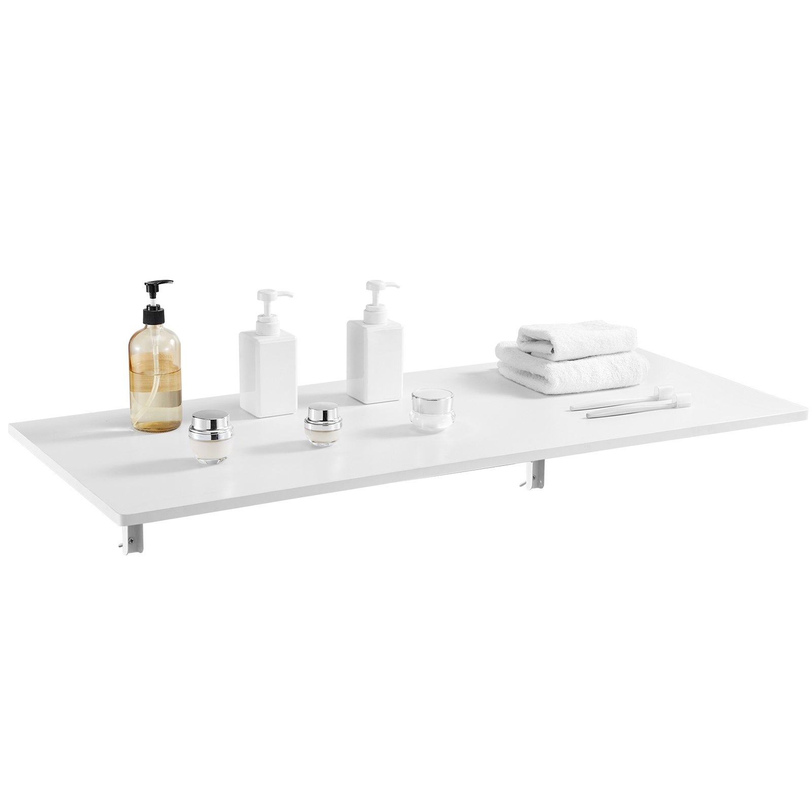 VEVOR Wandklapptisch, 110 x 46 cm, Klapptisch, schwebender Schreibtisch mit Eisenhalterung, zusammenklappbarer Schreibtisch für kleine Räume, Heimbüro, Esszimmer, Waschküche, Küche, Bar, weiß
