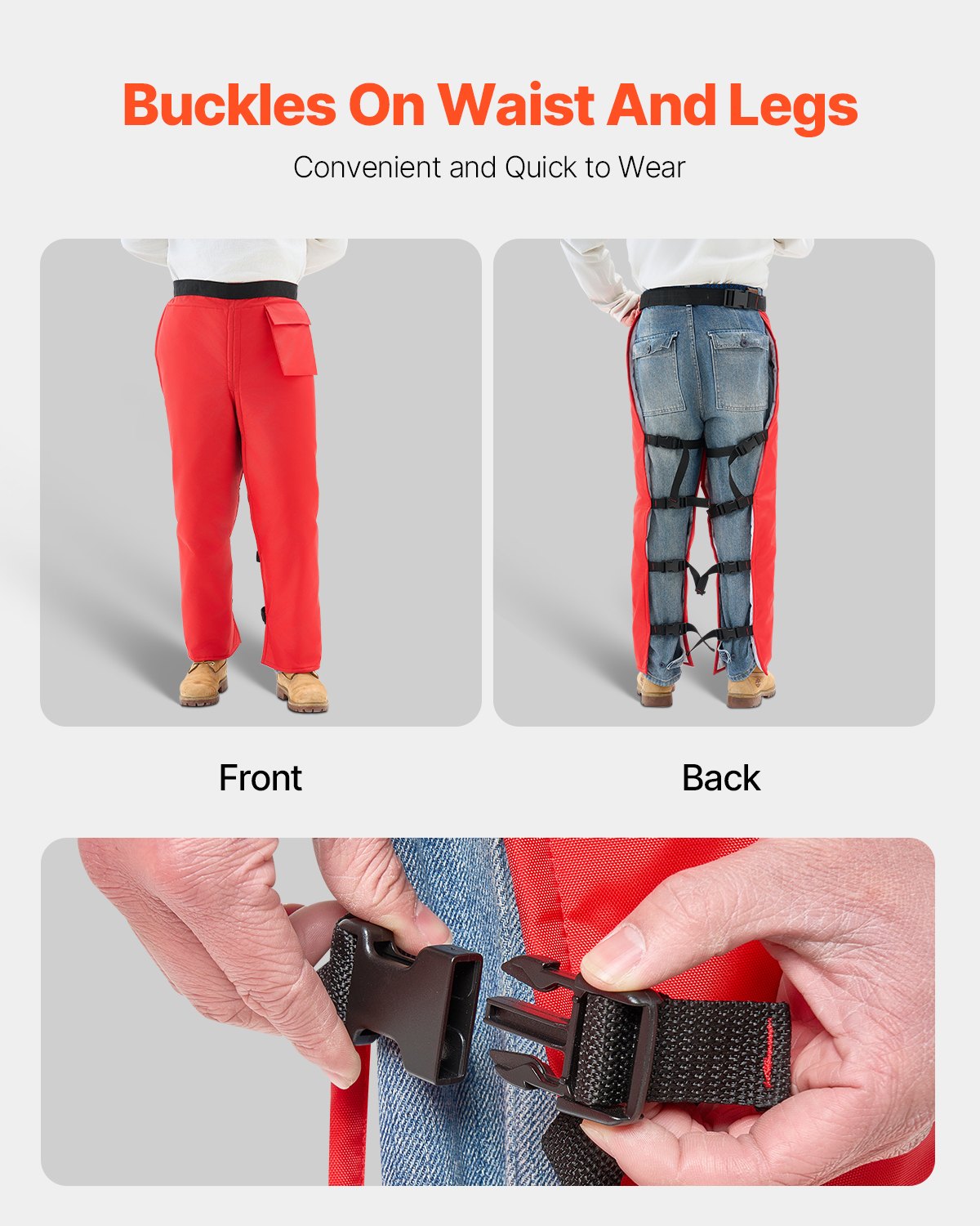 VEVOR Schutzhose, Klasse B, 8-lagige Kettensägenhose im Wickelstil mit Gürtel & Ausrüstungstasche, Kettensägen-Chaps für Männer/Frauen, Sicherheitsausrüstung für Holzfäller & Waldarbeiter, Größe L