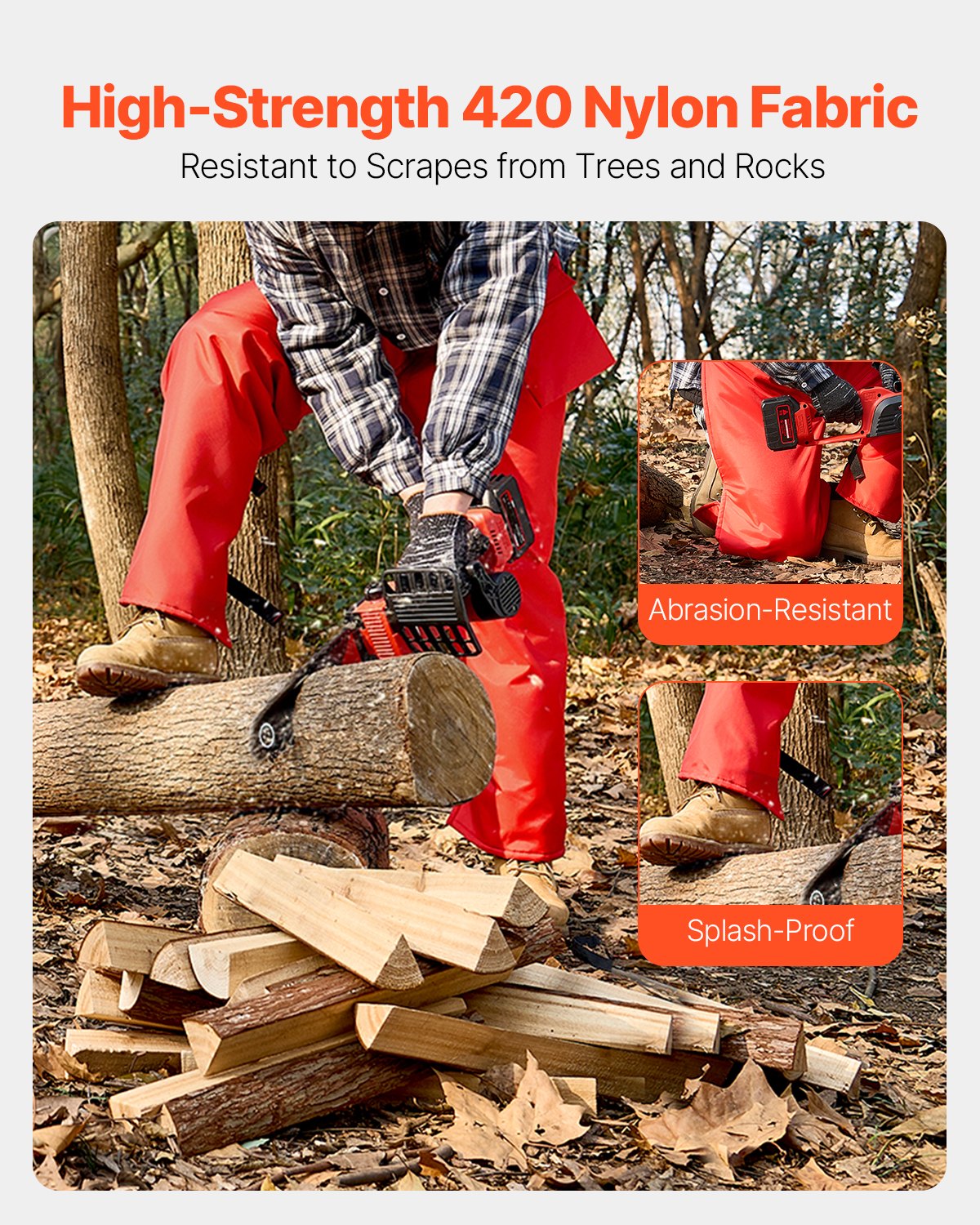 VEVOR Protective Trousers, Class B, 8-Layer Wrap-Style Chainsaw Trousers with Belt & Gear Pocket, Chainsaw Chaps for Men/Women, Safety Equipment for Loggers & Forestry Workers, Size L