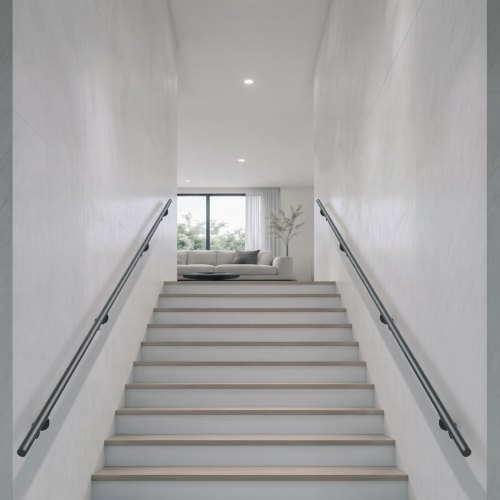 VEVOR 2x Wandmontierte Treppengeländer 3048mm mit 113,4kg Tragkraft Schwarz, Wandhandlauf für Treppen Dachboden Keller & Flure, Rundrohr aus Aluminiumlegierung, Sicherheitsgriff für Senioren, Rostfest