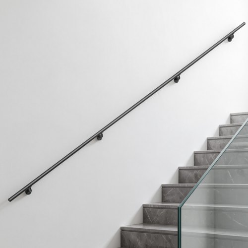 VEVOR Wandmontiertes Treppengeländer 3657,6mm mit 113,4kg Tragkraft Schwarz, Wandhandlauf für Treppen Veranda Keller & Flure, Rundrohr aus Aluminiumlegierung, Sicherheitsgriff für Senioren, Rostfest