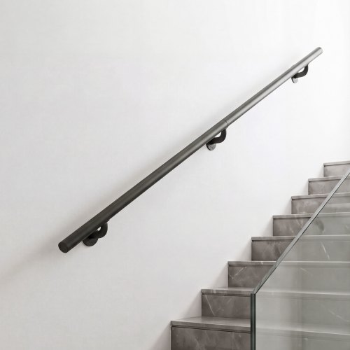 VEVOR Wandmontiertes Treppengeländer 1524mm 113,4kg Belastbarkeit Schwarz, Wandhandlauf für Treppen Veranda Dachboden & Flure, Rundrohr aus Aluminiumlegierung, Sicherheitsgriff für Senioren, Rostfest