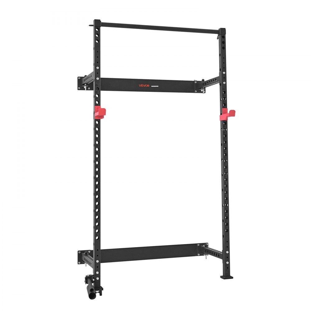 VEVOR Folding Power Cage, Wall-Mounted Power Rack Squat Rack, Multifunctional Strength Training Workout Equipment with Landmine Holder, Adjustable J-Hooks & Pull-Up Bar for Home Gym, 545KG Capacity