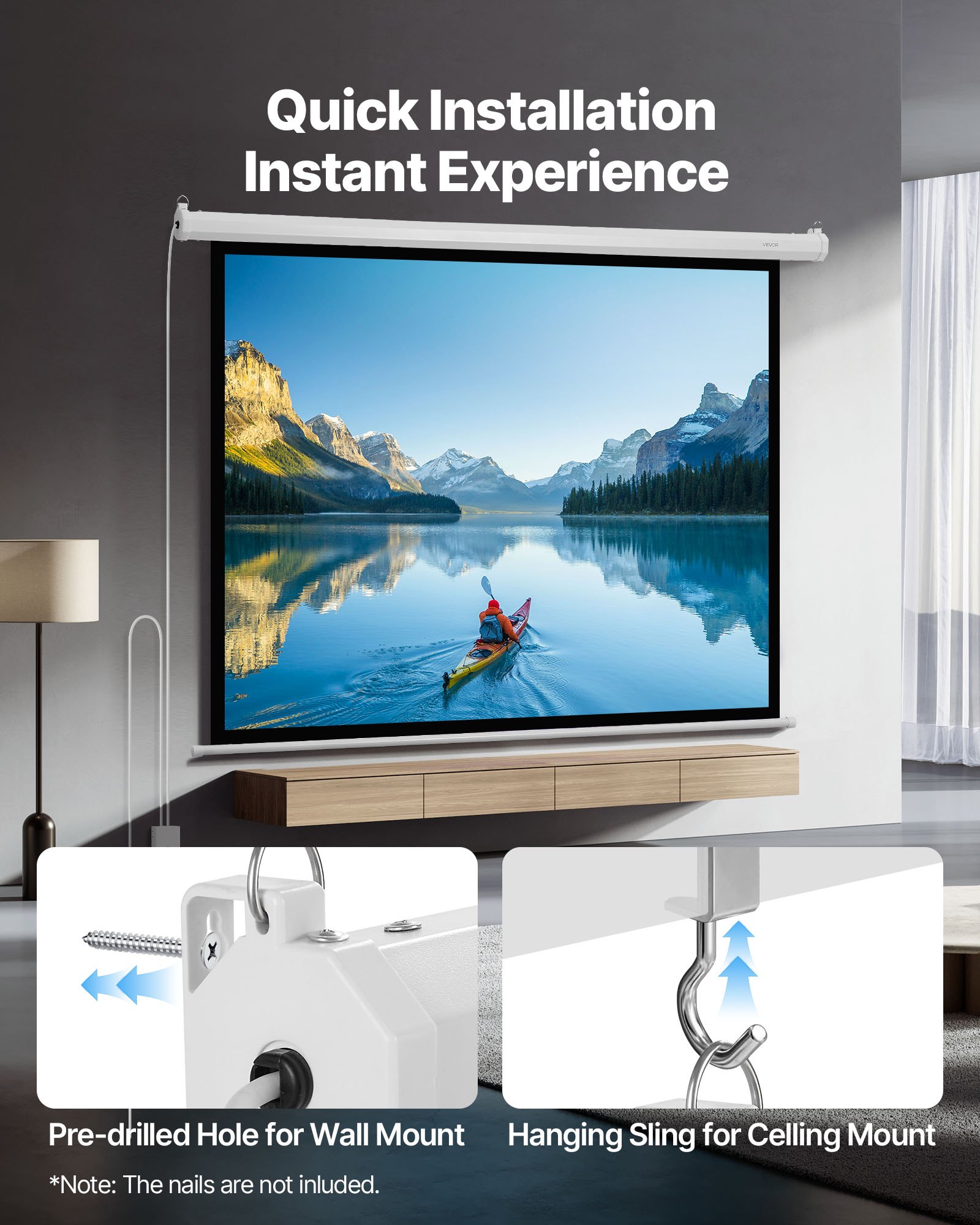 VEVOR Motorized Projector Screen, 1829 mm 4:3 1080 HD Electric Projection Screen, Wall Mounted Projection Dispaly Projector with Remote Control, Automatic Movie Screen for Family Home Office Theater