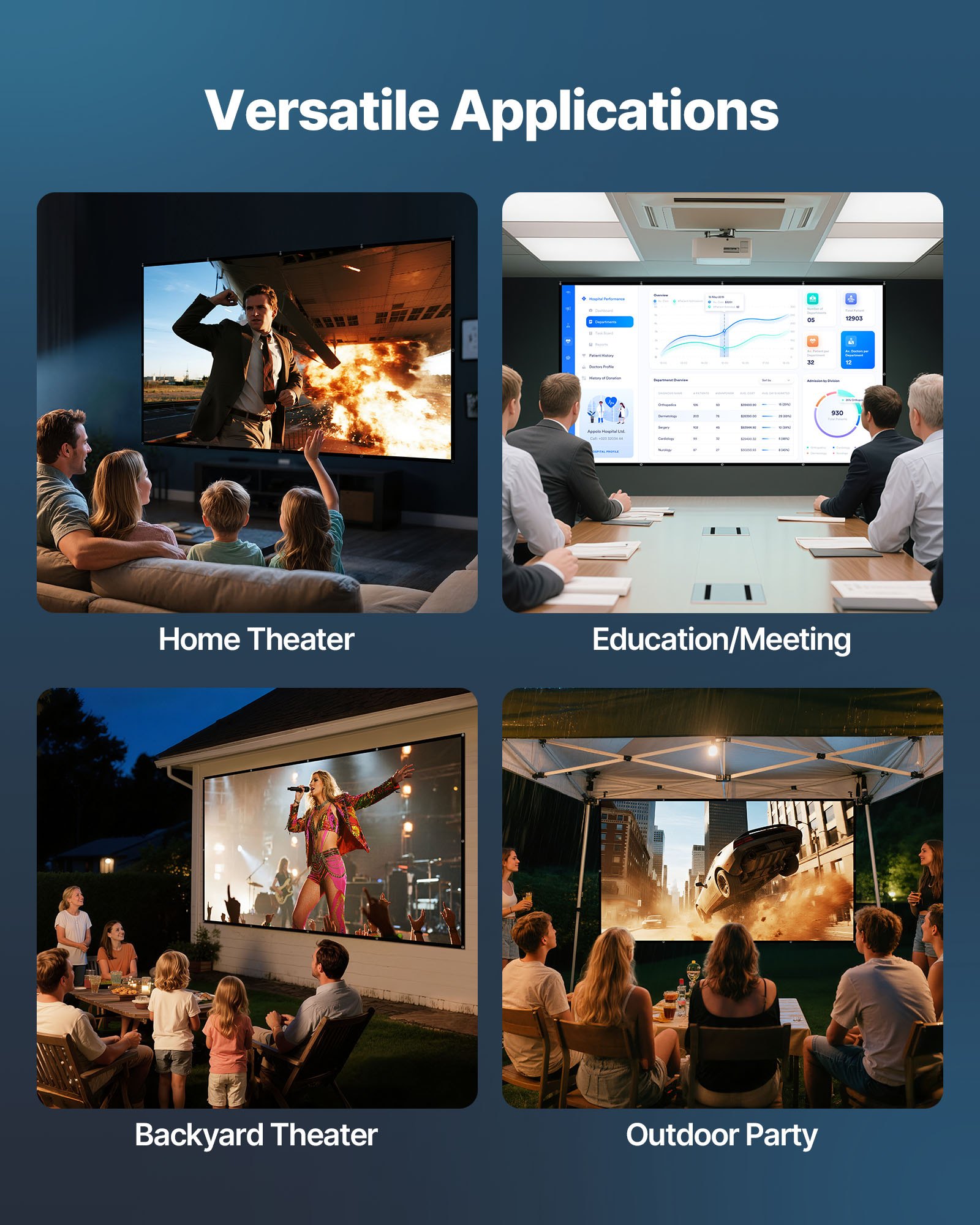 VEVOR manuelle Projektionsleinwand Beamer Leinwand, 150 Zoll 16:9 4K 1080 HD, wandmontierte Projektionsleinwand mir mit 12 Haken und doppelseitigen Klebebändern, Filmprojektion für Heimkino