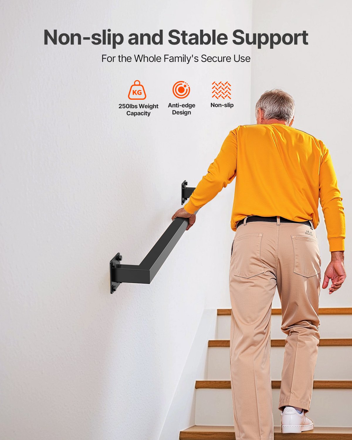 VEVOR Stair Handrail, 91 cm Black Iron Wall Handrail for Indoor Use, Stair Railing 113 kg Load Capacity, Industrial Railing Handrail for Steps, Square Tube for Loft Porch Deck