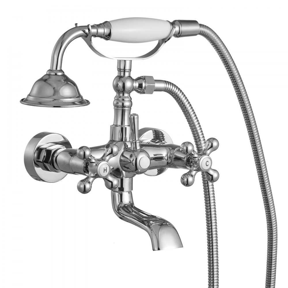 VEVOR Badewannenarmatur Klauenfuß zur Wandmontage mit Handbrause, Vintage Badewannenarmatur mit verstellbaren Schwenkarmen & 360°-Drehauslauf, Wasserhahn Wannenfüll Set poliertes Chrom