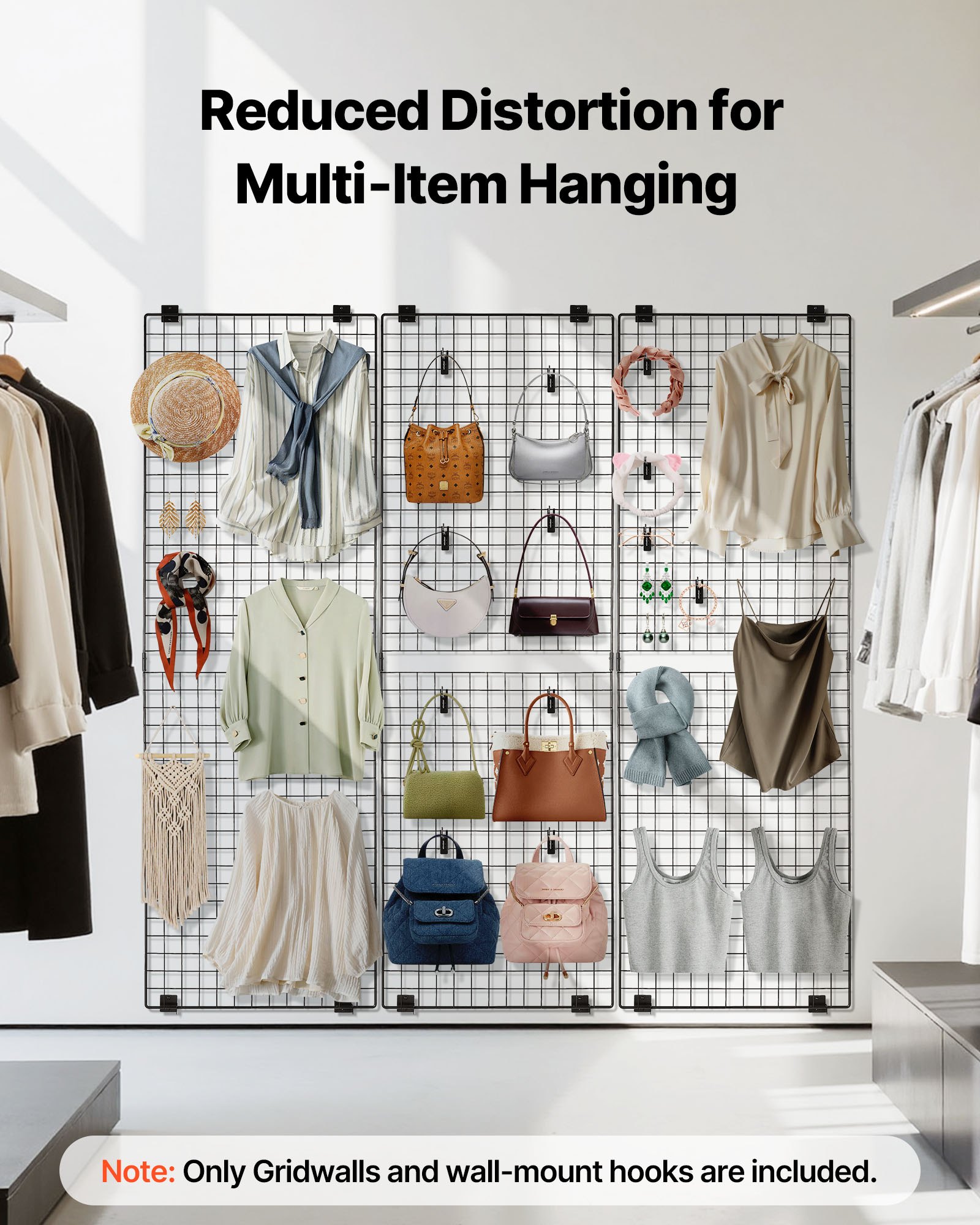 VEVOR Gitterwandpaneele Gitterwand 610 x 11 x 1828 mm 3 Stk. Wandgitter wandmontiertes Kunstausstellungsregal aus Karbonstahl, Fotowand Memoboard für Dekoration Lagerung Anschlagtafel Schwarz