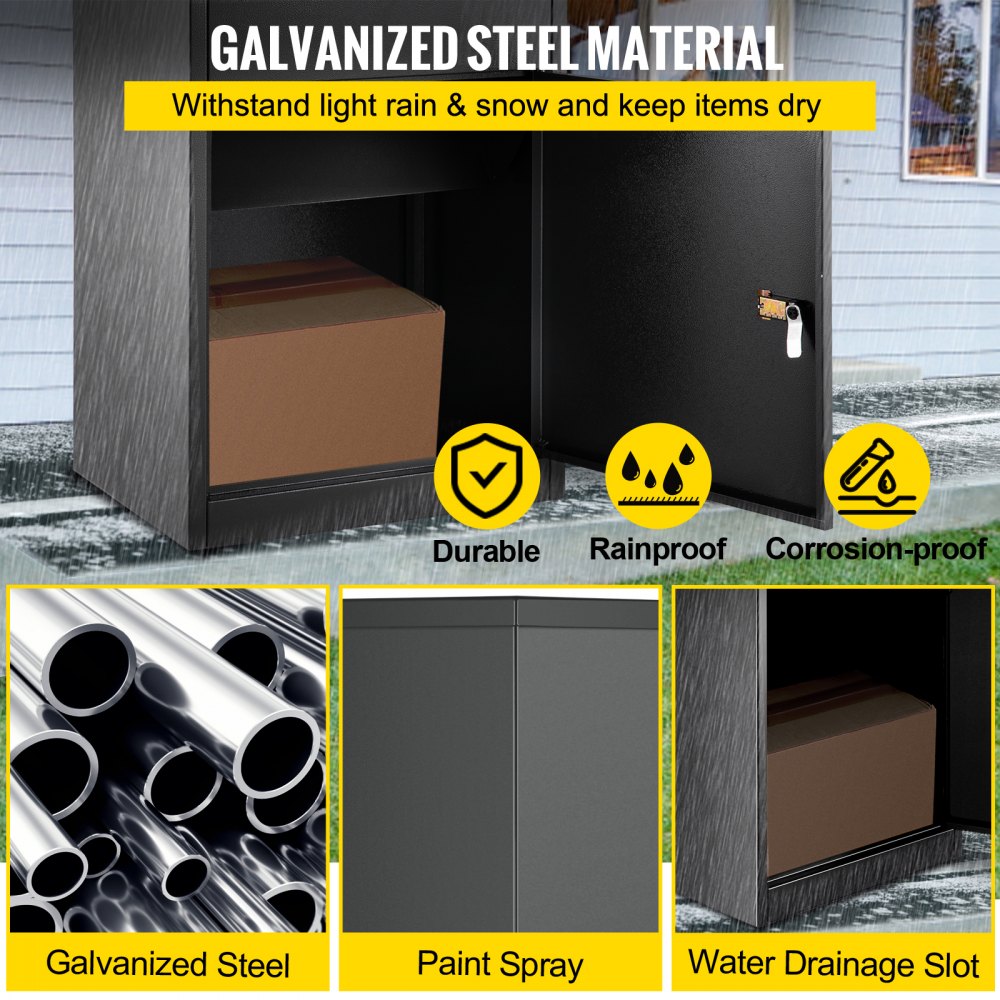 VEVOR Paketbriefkasten 44x35x58cm Paketbox verzinkter Stahl Paketkasten Briefkasten 42,5x40cm Entnahmetür Wandmontage/freistehend inkl. 2 Schlüssel Grau ideal für Veranda Büro Geschäftsgebäude