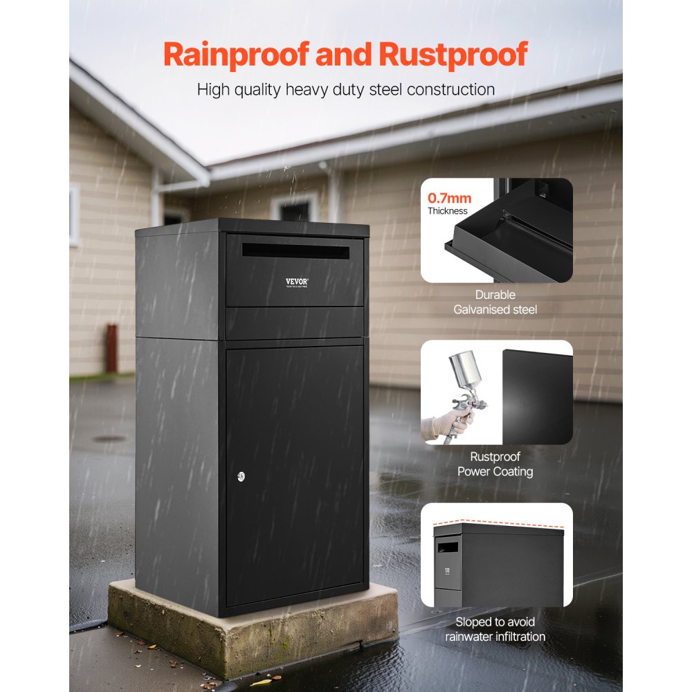 VEVOR Parcel Mailbox 500x325x909 mm, Parcel Box with Lock, Galvanized Steel Parcel Mailbox with Anti-Theft Design, Packstation for Home and Office, Black