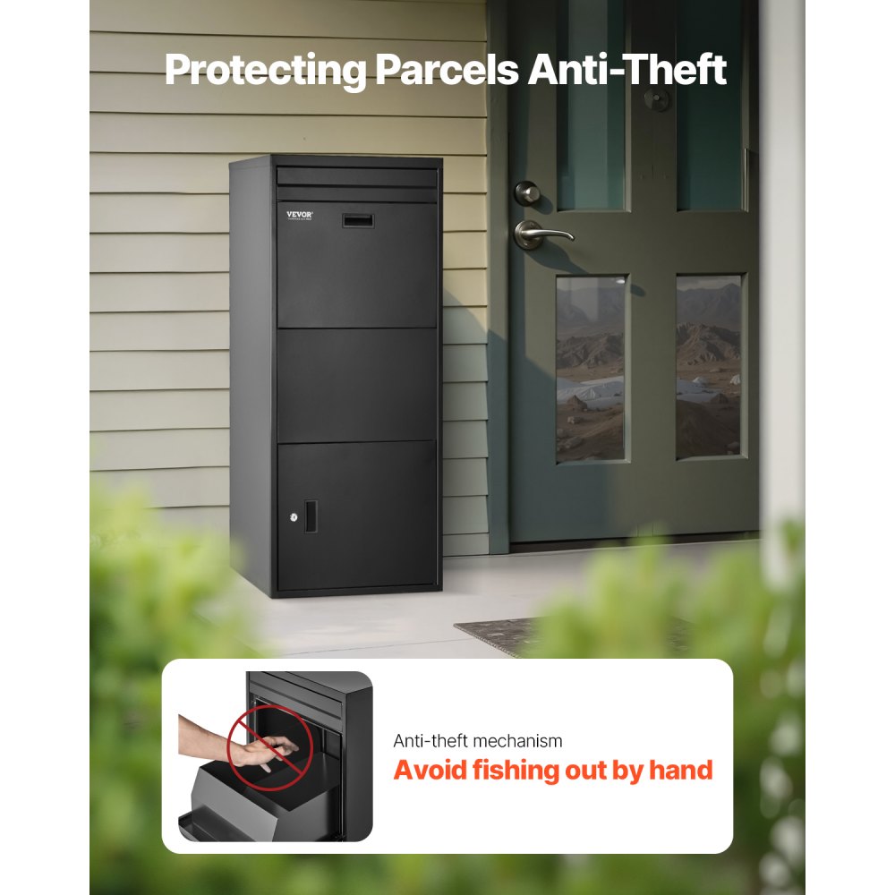VEVOR Parcel Mailbox 1198x500x360 mm, Parcel Box with Lock, Galvanized Steel Parcel Mailbox with Anti-Theft Design, Packstation for Home and Office, Black