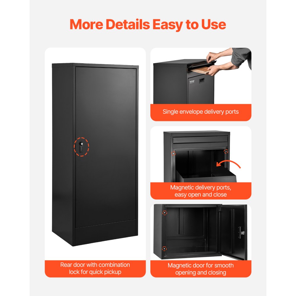 VEVOR Parcel Mailbox 1198x500x360 mm, Parcel Box with Lock, Galvanized Steel Parcel Mailbox with Anti-Theft Design, Packstation for Home and Office, Black
