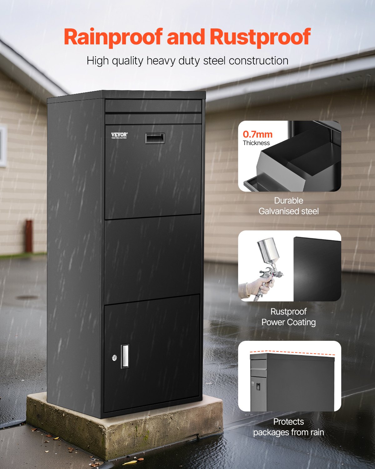 VEVOR Parcel Mailbox 1198x500x360 mm, Parcel Box with Lock, Galvanized Steel Parcel Mailbox with Anti-Theft Design, Packstation for Home and Office, Black