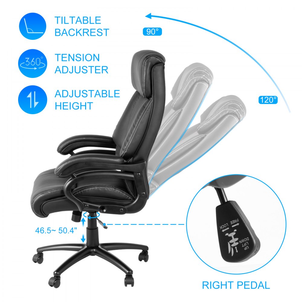 Bürostuhl Bürosessel Schwarz Schreibtischstuhl Ergonomischer Drehstuhl Pvc
