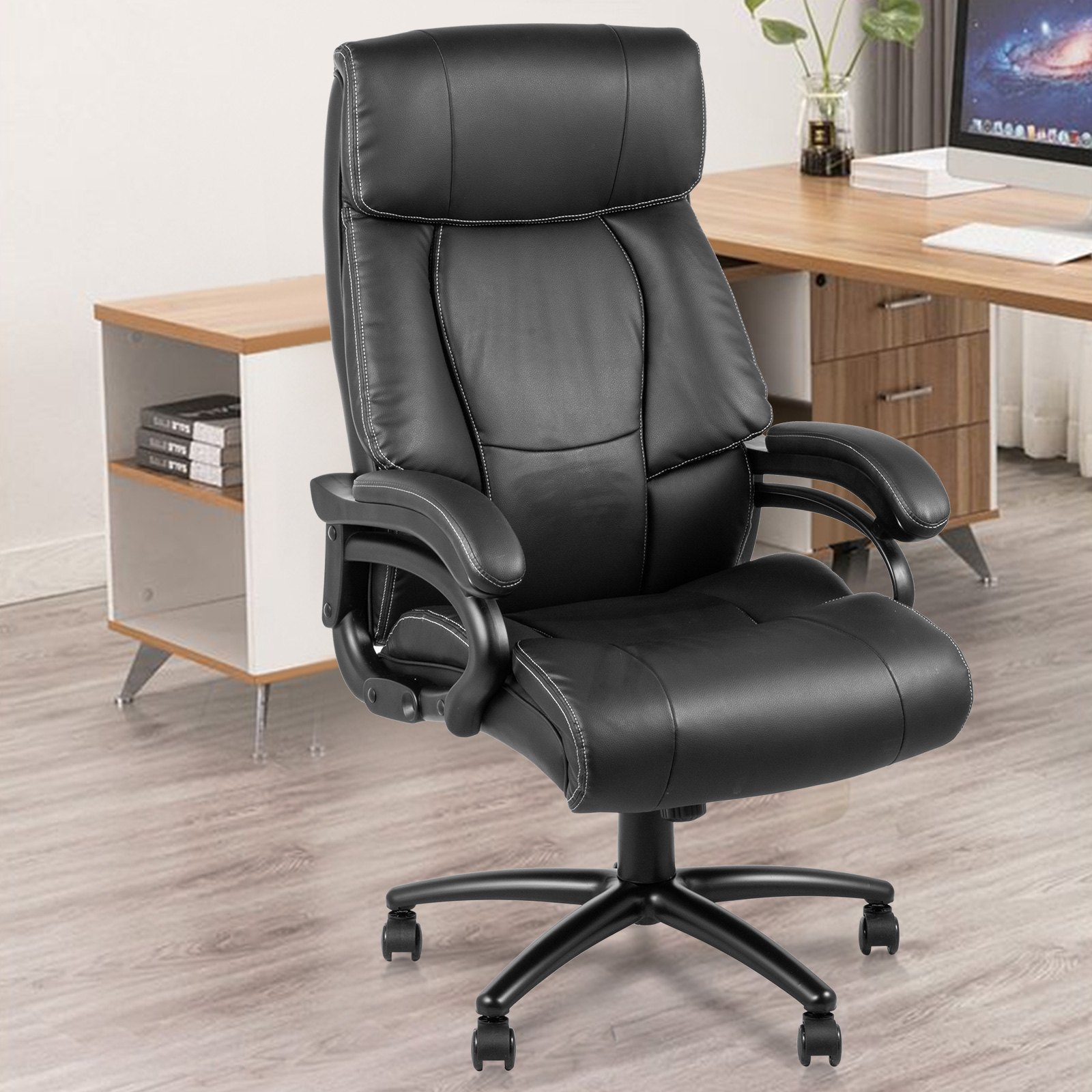 Bürostuhl Bürosessel Schwarz Schreibtischstuhl Ergonomischer Drehstuhl Pvc