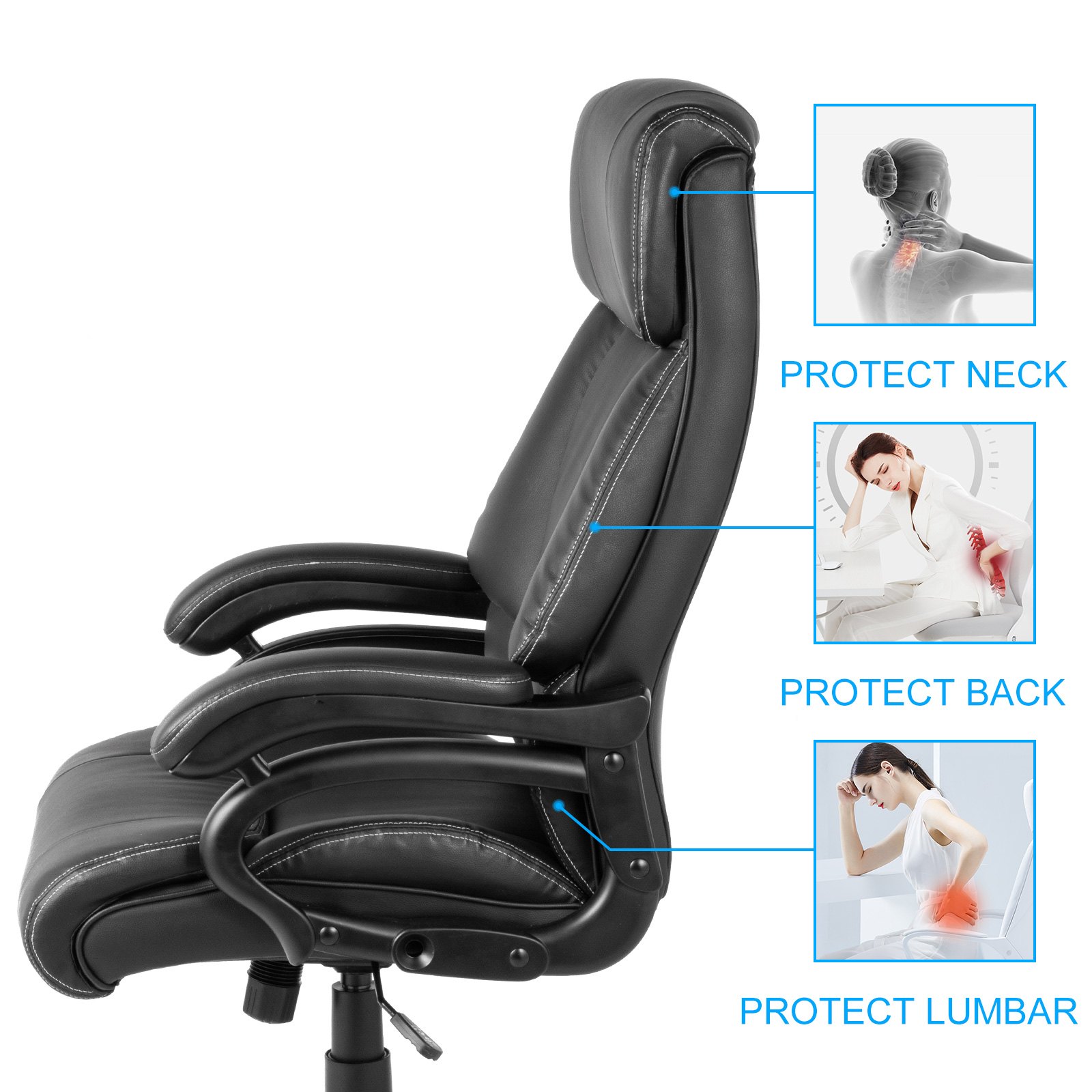 Bürostuhl Bürosessel Schwarz Schreibtischstuhl Ergonomischer Drehstuhl Pvc