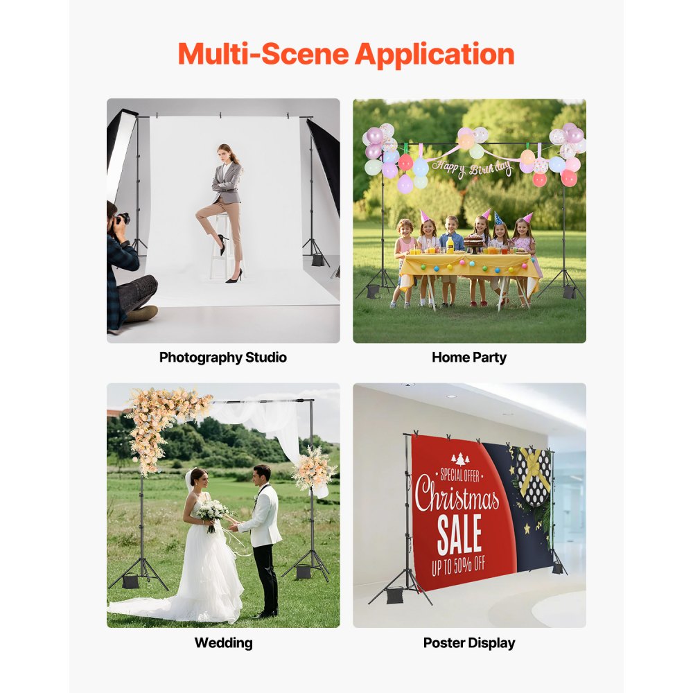 VEVOR Adjustable Background Stand (Background Cloth: 260 x 300 cm), Portable Background Stand with 2 Tripods, Screen Stand for Product Photography and Studio Photography