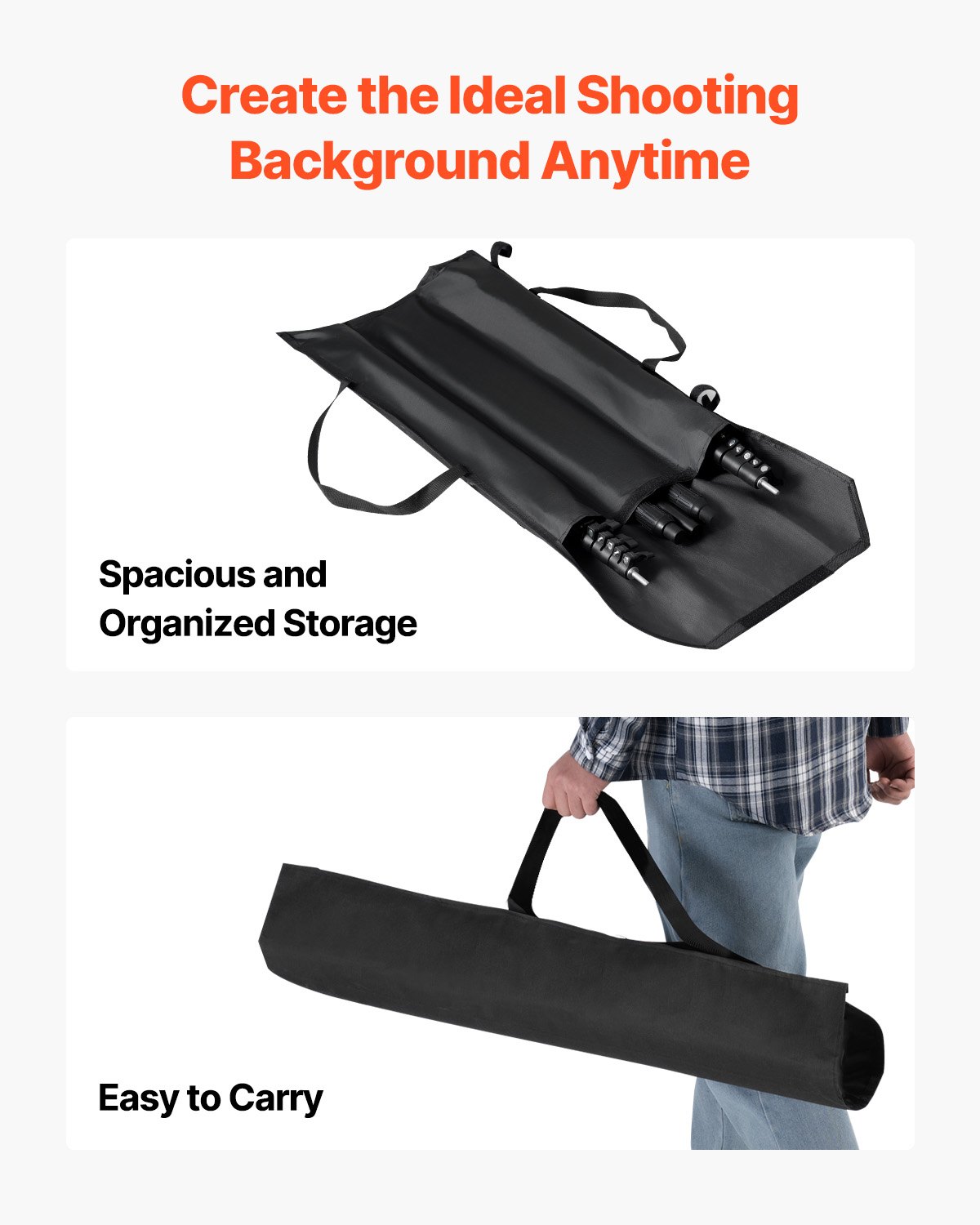 VEVOR Adjustable Background Stand (Background Cloth: 260 x 300 cm), Portable Background Stand with 2 Tripods, Screen Stand for Product Photography and Studio Photography