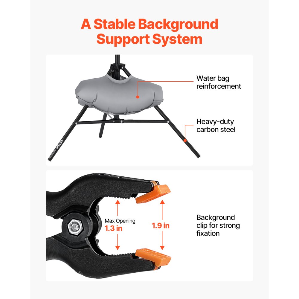 VEVOR Adjustable Background Stand (Background Cloth: 154 x 198 cm), Portable Background Stand with 1 Tripod, Screen Stand for Product Photography and Studio Photography