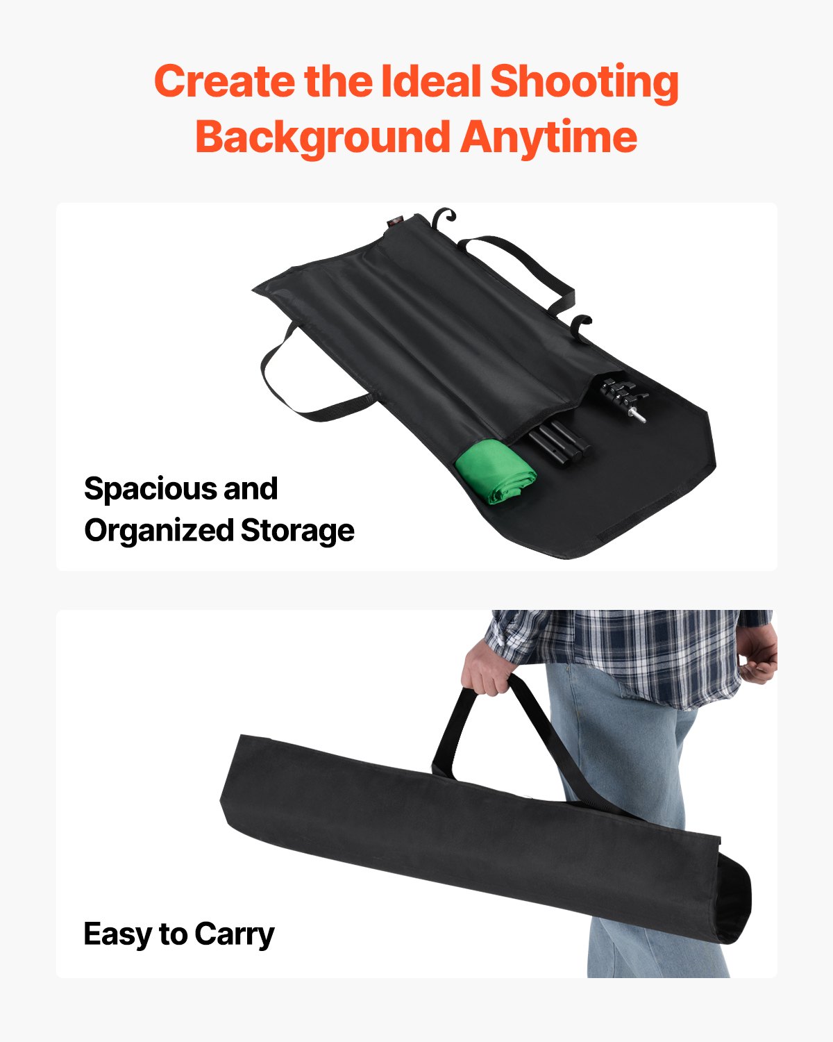 VEVOR Adjustable Background Stand (Background Cloth: 154 x 198 cm), Portable Background Stand with 1 Tripod, Screen Stand for Product Photography and Studio Photography