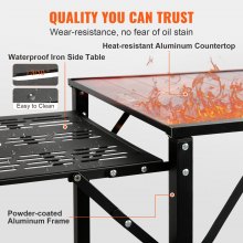 VEVOR Camping-Küchentisch, Aluminium, Faltbar, Tragbar, Outdoor-Kochstation mit 4 Eisenseiten, 2 Regalen und Tragetasche, Schnelle Installation für Picknick, Grillen, Strand, Reisen usw.