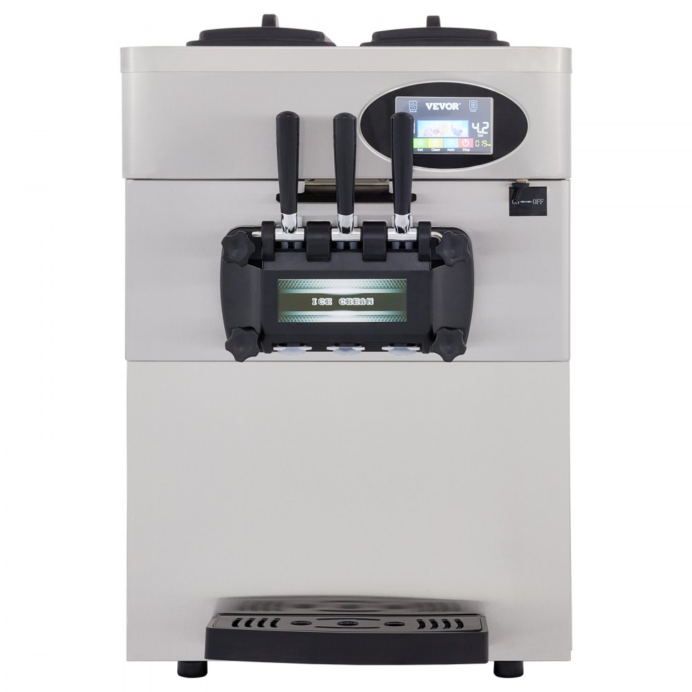 VEVOR Speiseeisbereiter 20-28 L, 2200 W Edelstahl Farbe Kommerzielle Softeismaschine Eismaschine Ice Cream Maker Edelstahl Maschine mit Eikegel & Vorgekühltes LCD Panel