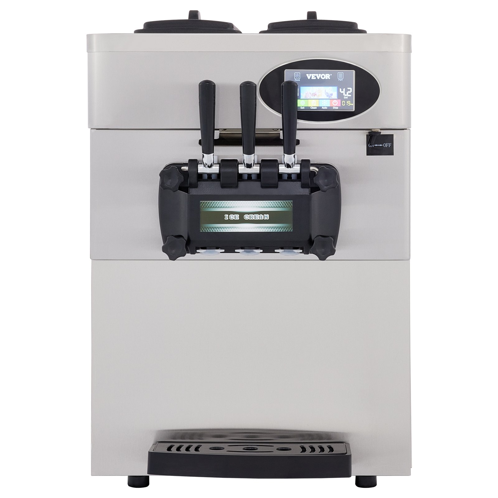 VEVOR Speiseeisbereiter 20-28 L, 2200 W Edelstahl Farbe Kommerzielle Softeismaschine Eismaschine Ice Cream Maker Edelstahl Maschine mit Eikegel & Vorgekühltes LCD Panel