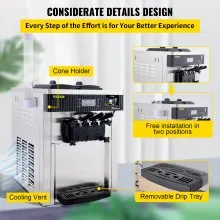 VEVOR Speiseeisbereiter Weiß Eismaschine 2200 W, 2 x 6 L Desktop Maschine Ice Cream Maker 220 V Speiseeisbereiter mit Eikegel Eierablage Edelstahl Maschine