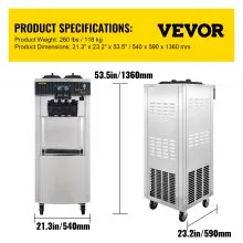 VEVOR Speiseeisbereiter Stehende Kommerzielle Softeismaschine Eismaschine Ice Cream maker 220V Edelstahl Maschine mit Eikegel