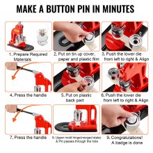 VEVOR Buttonmaschine Knopfmachermaschine 32 mm Button-Stanzmaschine 500 Stk Blechdeckel DIY Button-Pressmaschine Button Button Maker für Personalisiertes