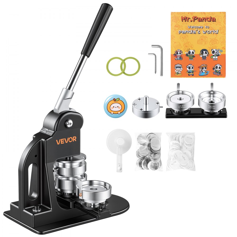 VEVOR Buttonmaschine 58 mm Badgemaker 500-tlg. Button-Zubehör Schwarz, mit Kreisschneider Zauberbuch Sechskantschlüsseln für DIY-Anstecker Pins Kühlschrankmagnete & Schlüsselanhänger